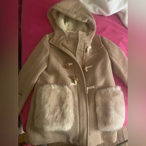 (Worn Once) JCrew Crewcuts wool hooded Coat with fur pockets ..Size 6/7